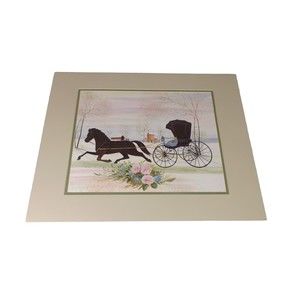 RARE LARGE 16" x 20" PRINT  BY JOHN MATASSA MATTED HORSE BUGGY AMISH ART